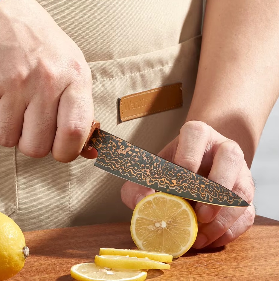 Damaškový kompozit Cu Copper  kuchařský utility nůž 5 03